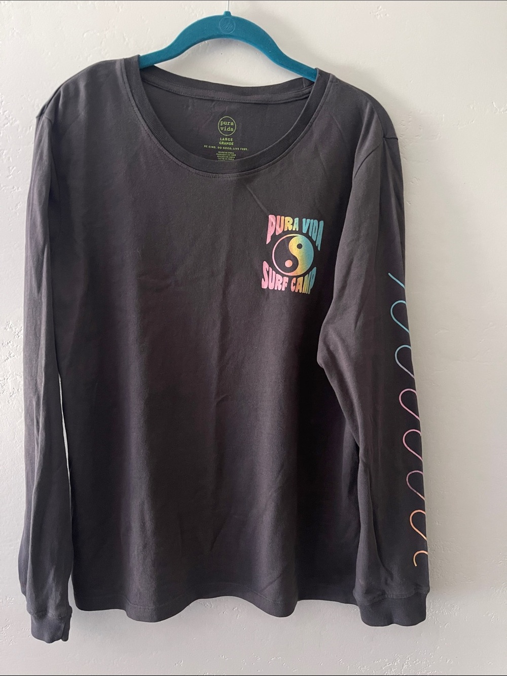 Pura Vida Black Long Sleeve Surf Camp Tee